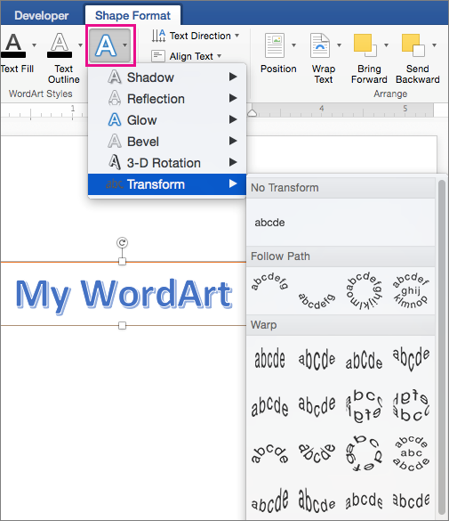 How to change the height and width changes of word art in word 2016 for mac pdf